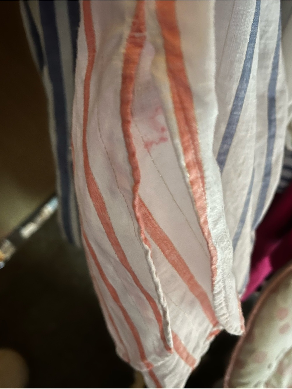 Button-Front Long Striped No Iron Linen Tunic in White and Orange - Picture 5 of 5